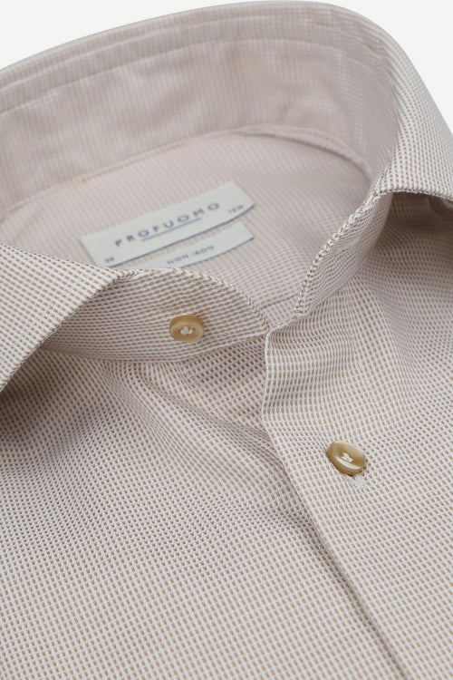 Profuomo dobby overhemd print beige | Slim-fit