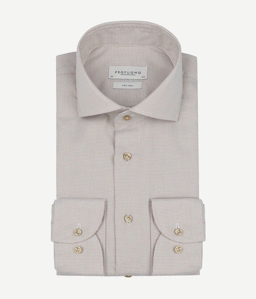 Profuomo dobby overhemd print beige | Slim-fit