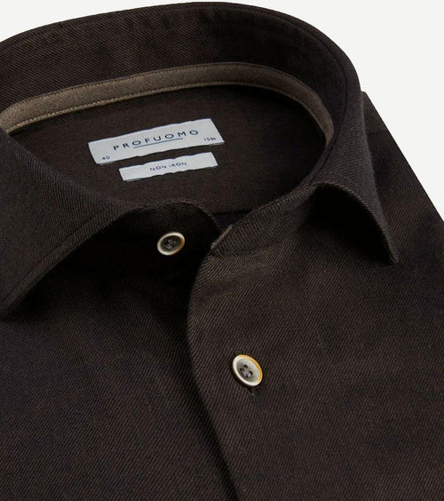 Profuomo flanel overhemd bruin | Slim-fit