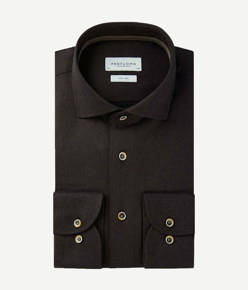 Profuomo flanel overhemd bruin | Slim-fit