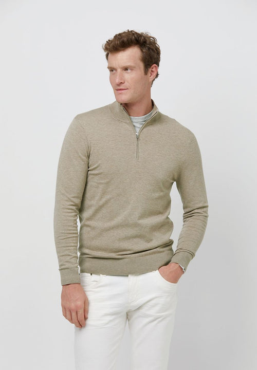 Profuomo halve rits pullover luxury beige