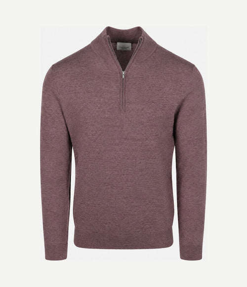 halve rits pullover merinowol aubergine
