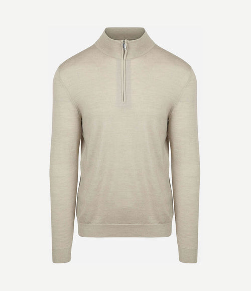 halve rits pullover merinowol beige