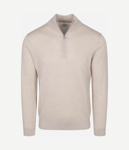 halve rits pullover merinowol beige