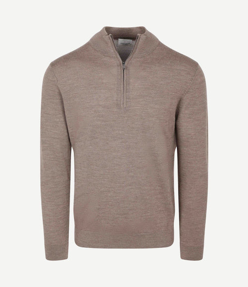 halve rits pullover merinowol bruin