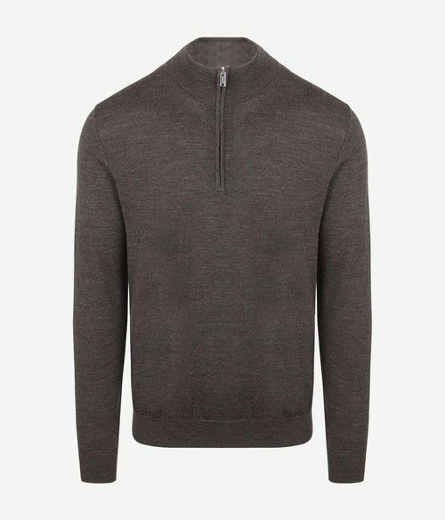 halve rits pullover merinowol donkerbruin