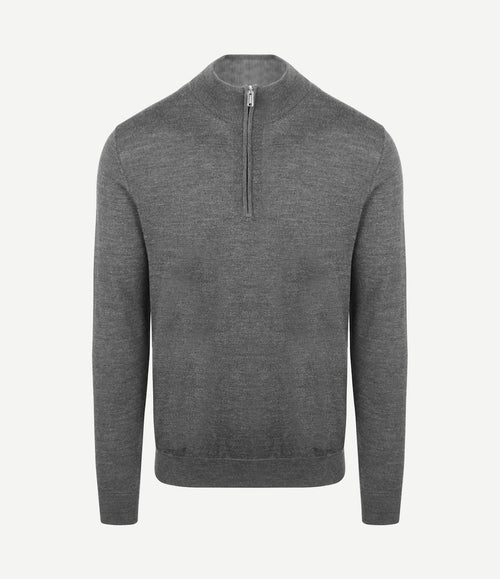 halve rits pullover merinowol grijs