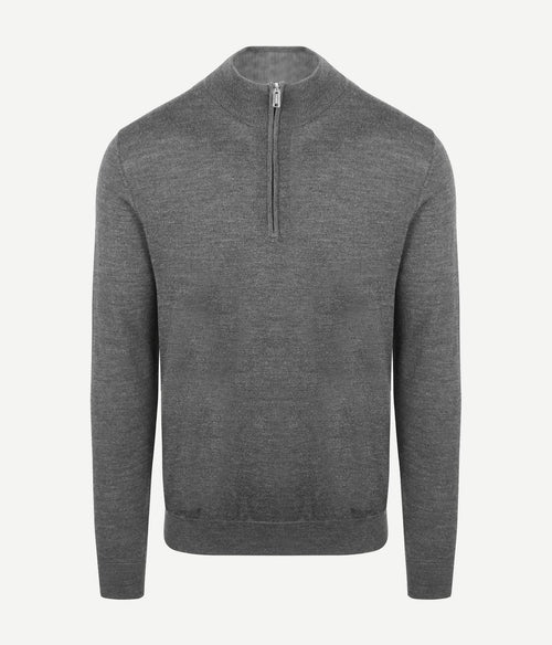 halve rits pullover merinowol grijs