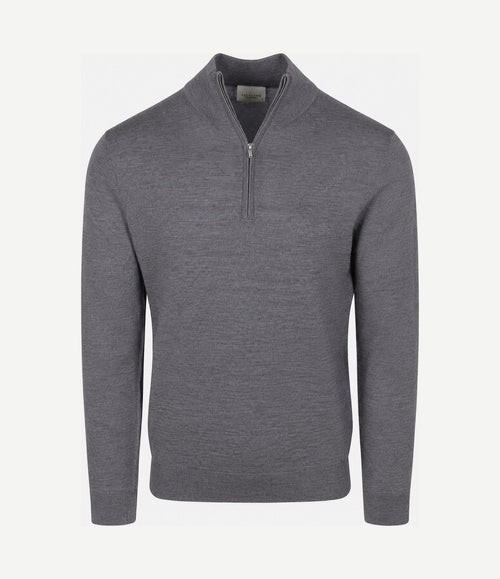 halve rits pullover merinowol grijs