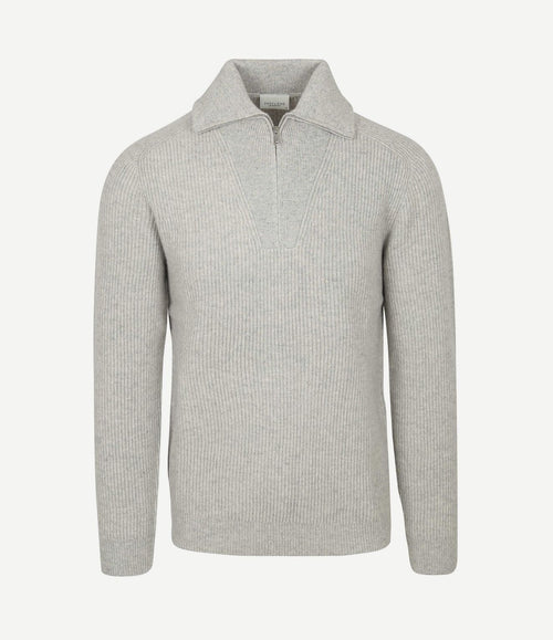 halve rits pullover merinowol melange grijs