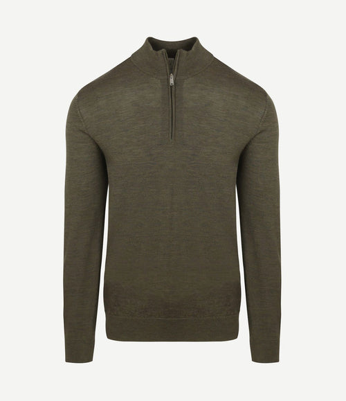 halve rits pullover merinowol olijfgroen