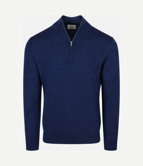 halve rits pullover merinowol royal blue