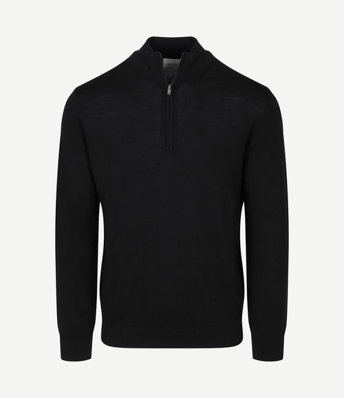 halve rits pullover merinowol zwart