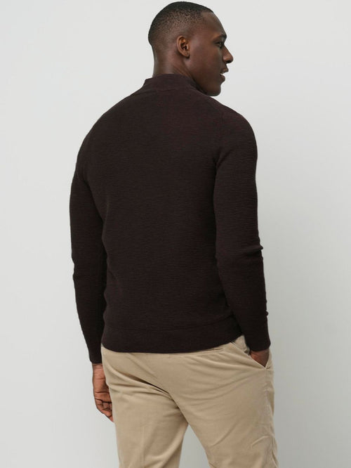 halve rits pullover structure bruin