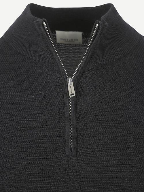 halve rits pullover structure donkerblauw