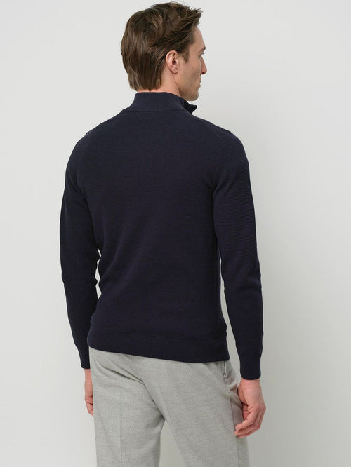 halve rits pullover structure donkerblauw