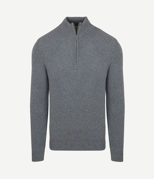 halve rits pullover wol blend blauw