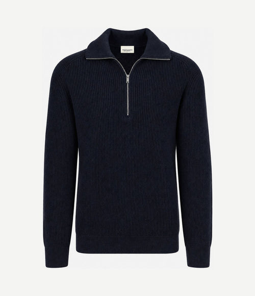 halve rits pullover wool donkerblauw