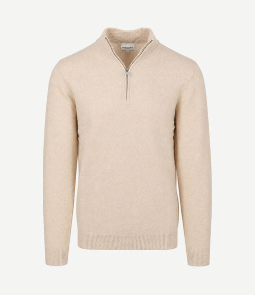 halve rits pullover woolblend sand