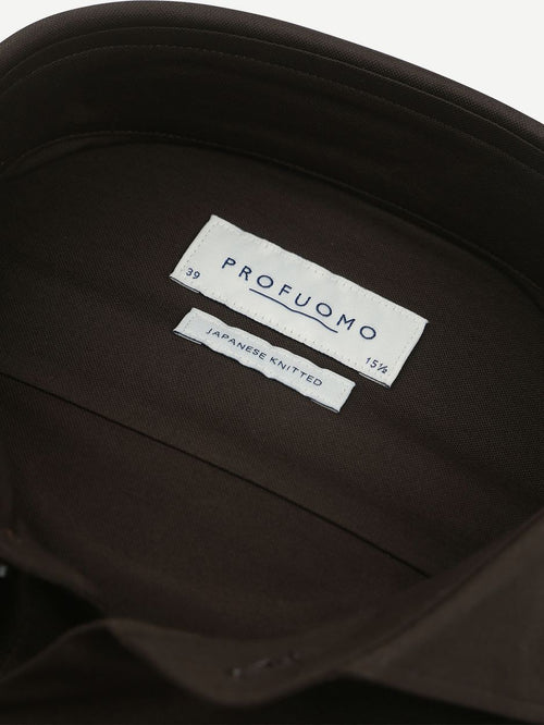Profuomo japanese knitted overhemd donkerbruin | Slim-fit