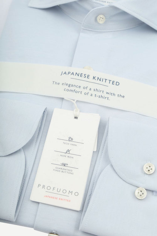 Profuomo japanese knitted overhemd lichtblauw | Slim-fit