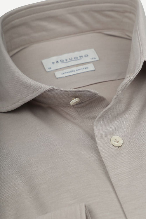 Profuomo japanese knitted overhemd melange beige | Slim-fit