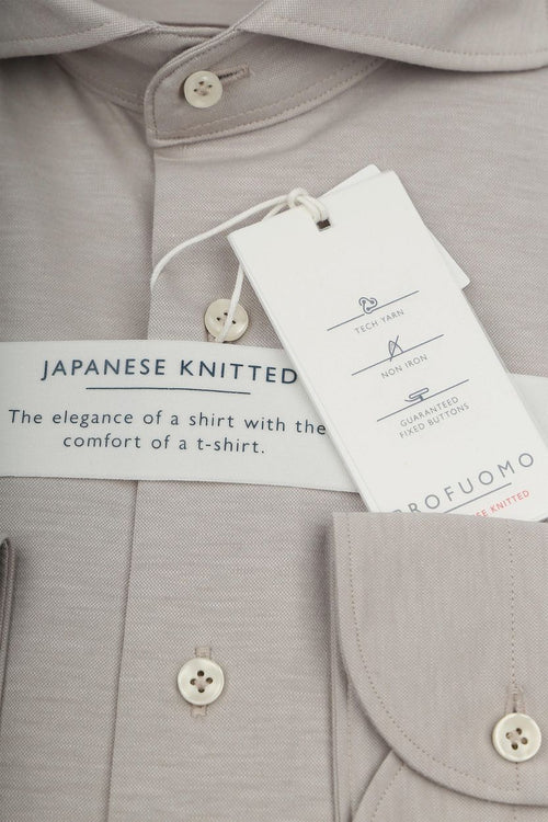 Profuomo japanese knitted overhemd melange beige | Slim-fit