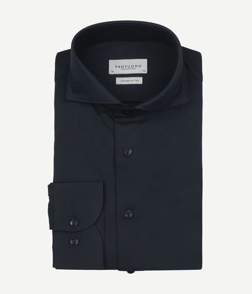 Profuomo japanese knitted overhemd donkerblauw | Slim-fit