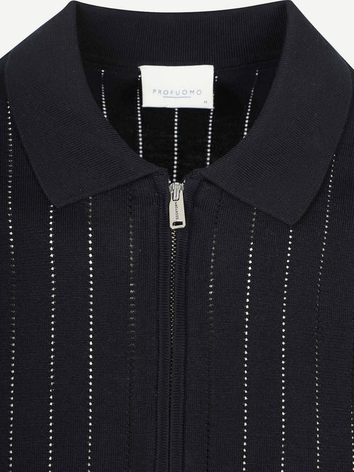 Knitted halve rits poloshirt dropneedle donkerblauw