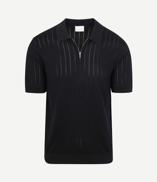 Knitted halve rits poloshirt dropneedle donkerblauw
