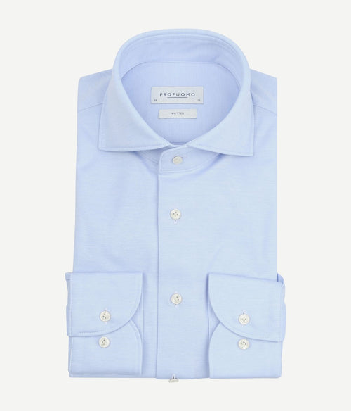 Profuomo knitted overhemd lichtblauw | Slim-fit