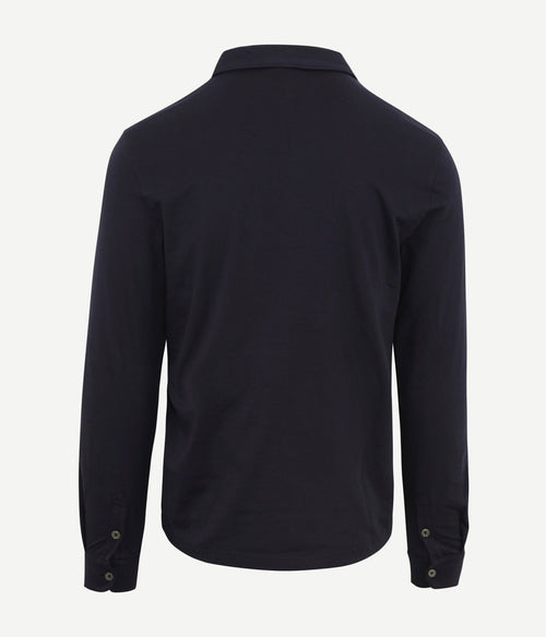 Profuomo longsleeve polo donkerblauw melange | Slim-fit