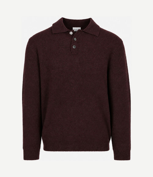 Longsleeve poloshirt boiled wool aubergine