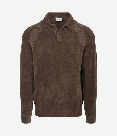 Longsleeve poloshirt chenille bruin