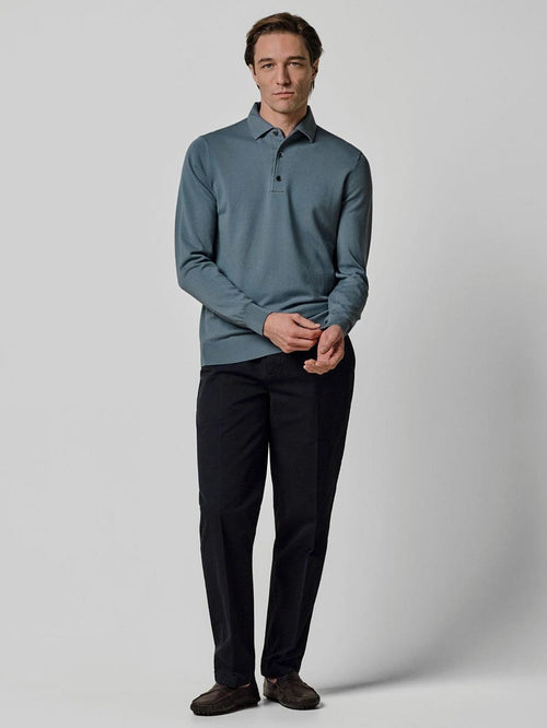 Longsleeve poloshirt luxury basic blauw