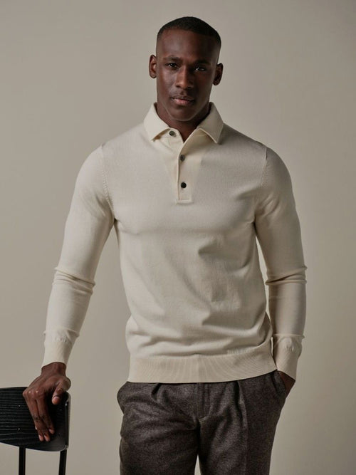 Profuomo longsleeve poloshirt luxury basic off white