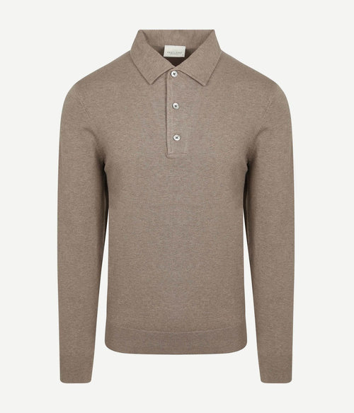 Profuomo longsleeve poloshirt luxury basic taupe