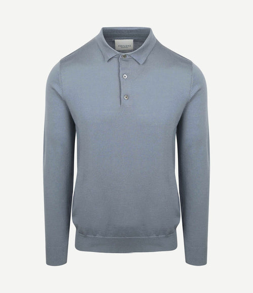 Longsleeve poloshirt merinowol blauw