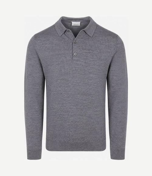 Longsleeve poloshirt merinowol grijs