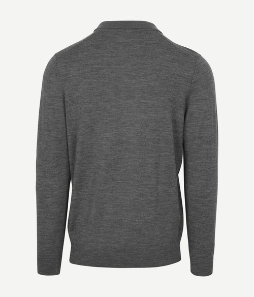 Longsleeve poloshirt merinowol grijs