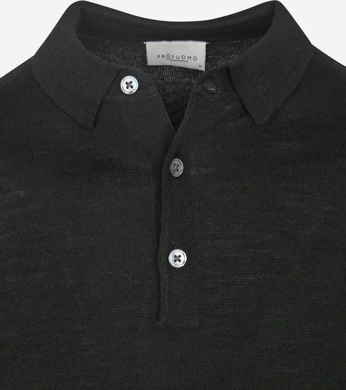 Profuomo longsleeve poloshirt merinowol zwart