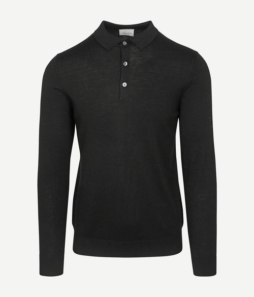 Profuomo longsleeve poloshirt merinowol zwart
