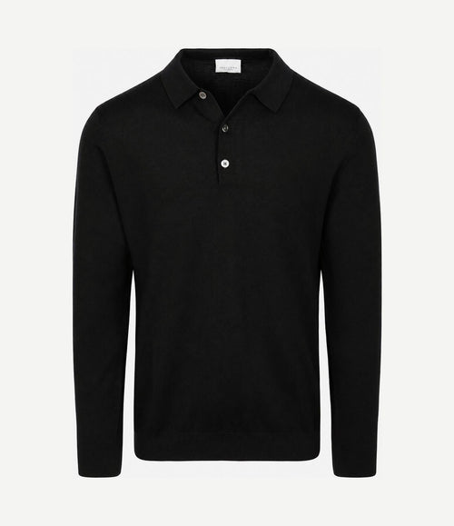 Longsleeve poloshirt merinowol zwart