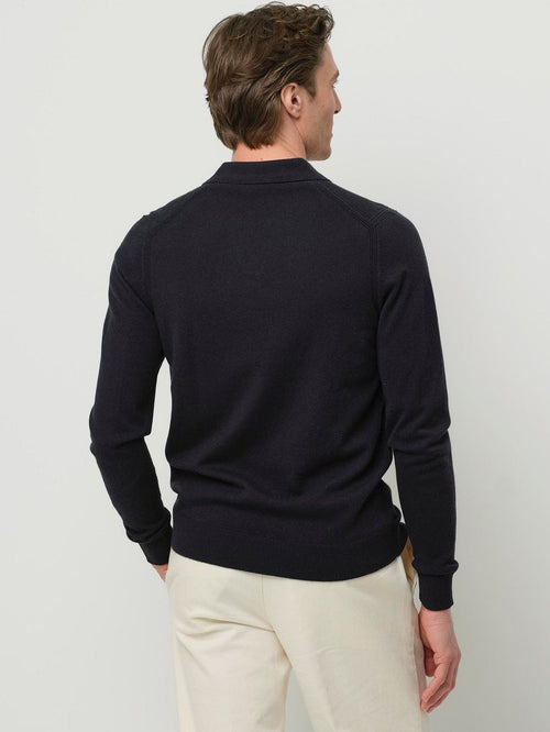 Longsleeve poloshirt wol blend donkerblauw