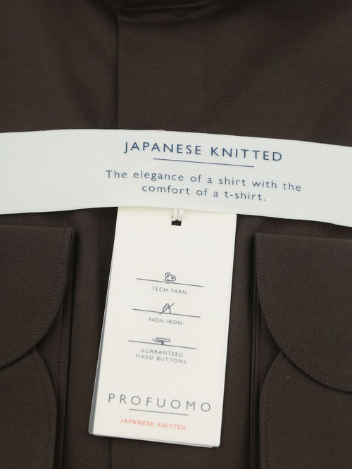 Profuomo japanese knitted overhemd donkerbruin | Slim-fit