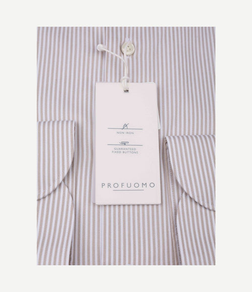 Twill overhemd strepen beige