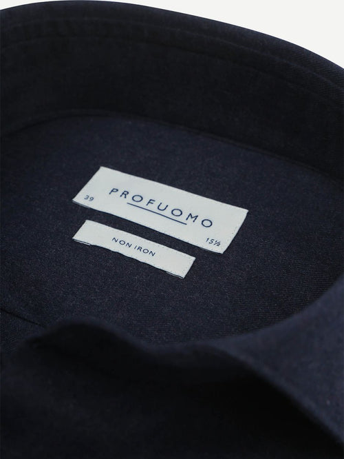 Profuomo overhemd peached twill flanel donkerblauw | Slim-fit