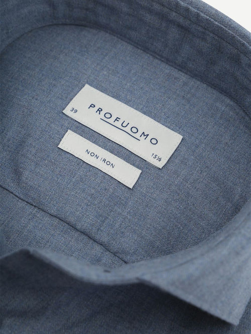 Profuomo overhemd peached twill flanel blauw | Slim-fit