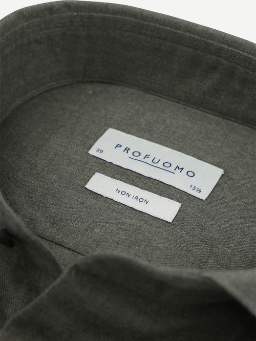 Profuomo overhemd peached twill flanel groen | Slim-fit