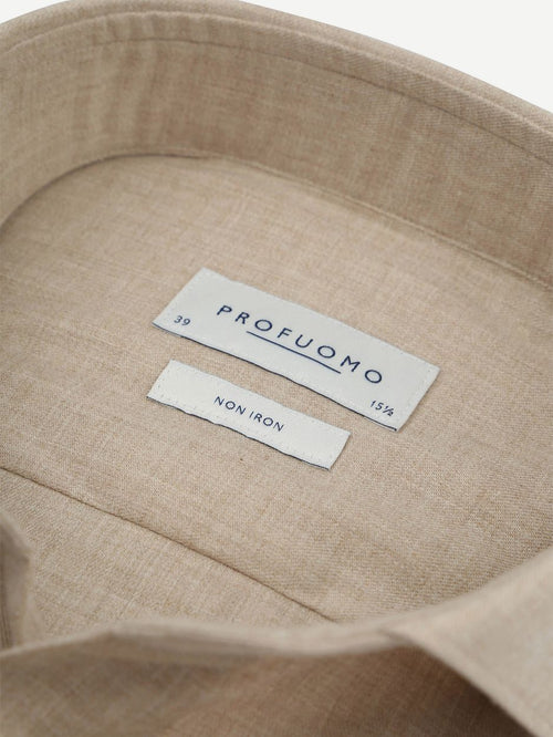 Profuomo overhemd peached twill flanel beige | Slim-fit